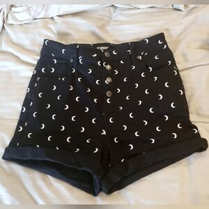 Hot Topic Black Jean Shorts With Moons Ultra High Rise Button Front Womens Jrs 9